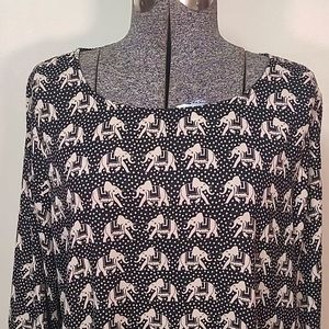 Pixley Elephant Novelty Print Top Black & Cream Size XL